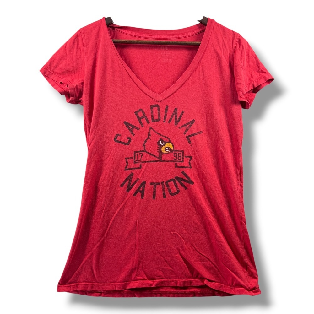 Blue 84 Cardinal Nation Red V-Neck Graphic T-Shirt Womens XL